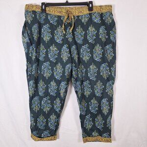 Sundance PXL Womens 100% Cotton Floral Print Pants With Elastic Waist & Drawstri